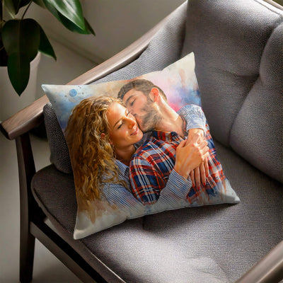 Custom Couple Watercolor Portrait Pillow