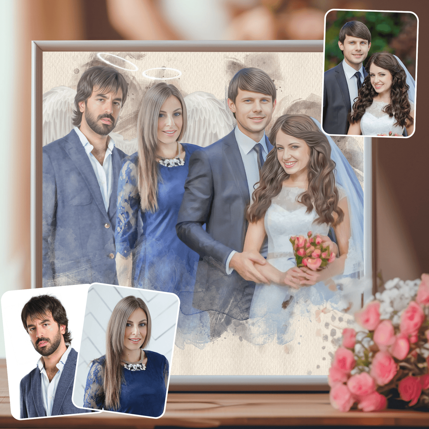 wedding photo restoration of a lovely couple along with their parents