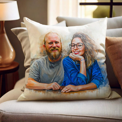 Custom Couple Watercolor Portrait Pillow