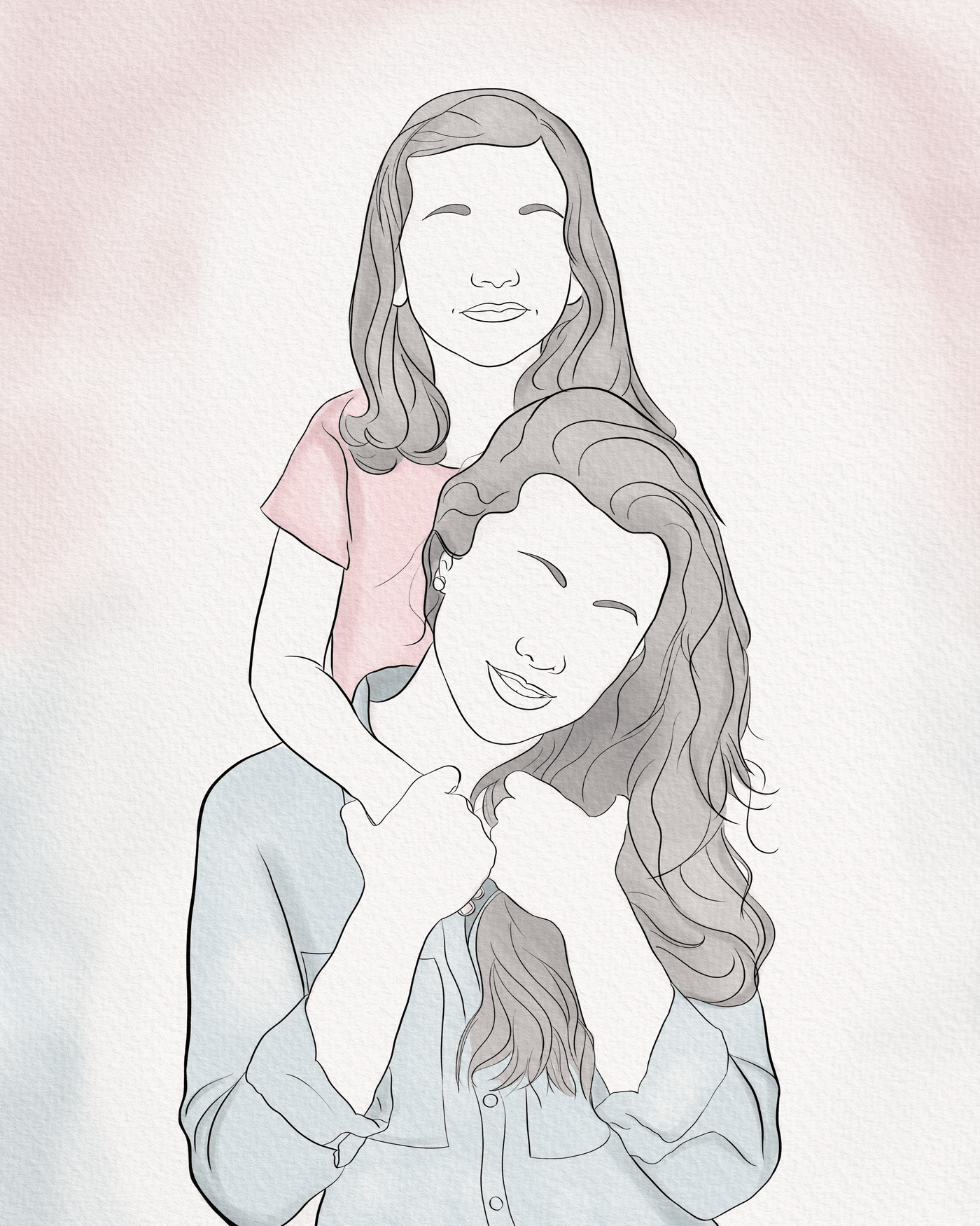 mother's day line art of a mother and daughter