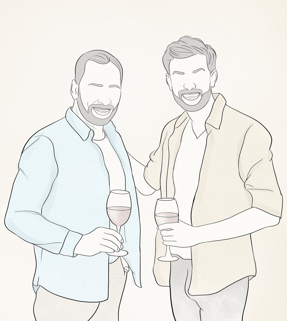 retirement line art of a father with her son