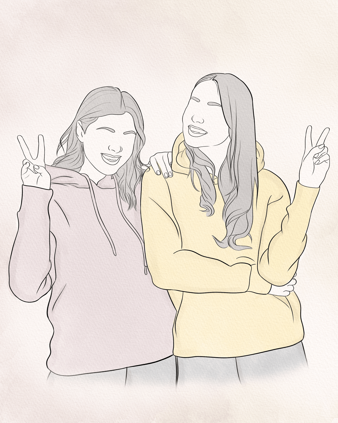 custom line art of two female best friends