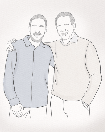 retirement line art of a father with his son