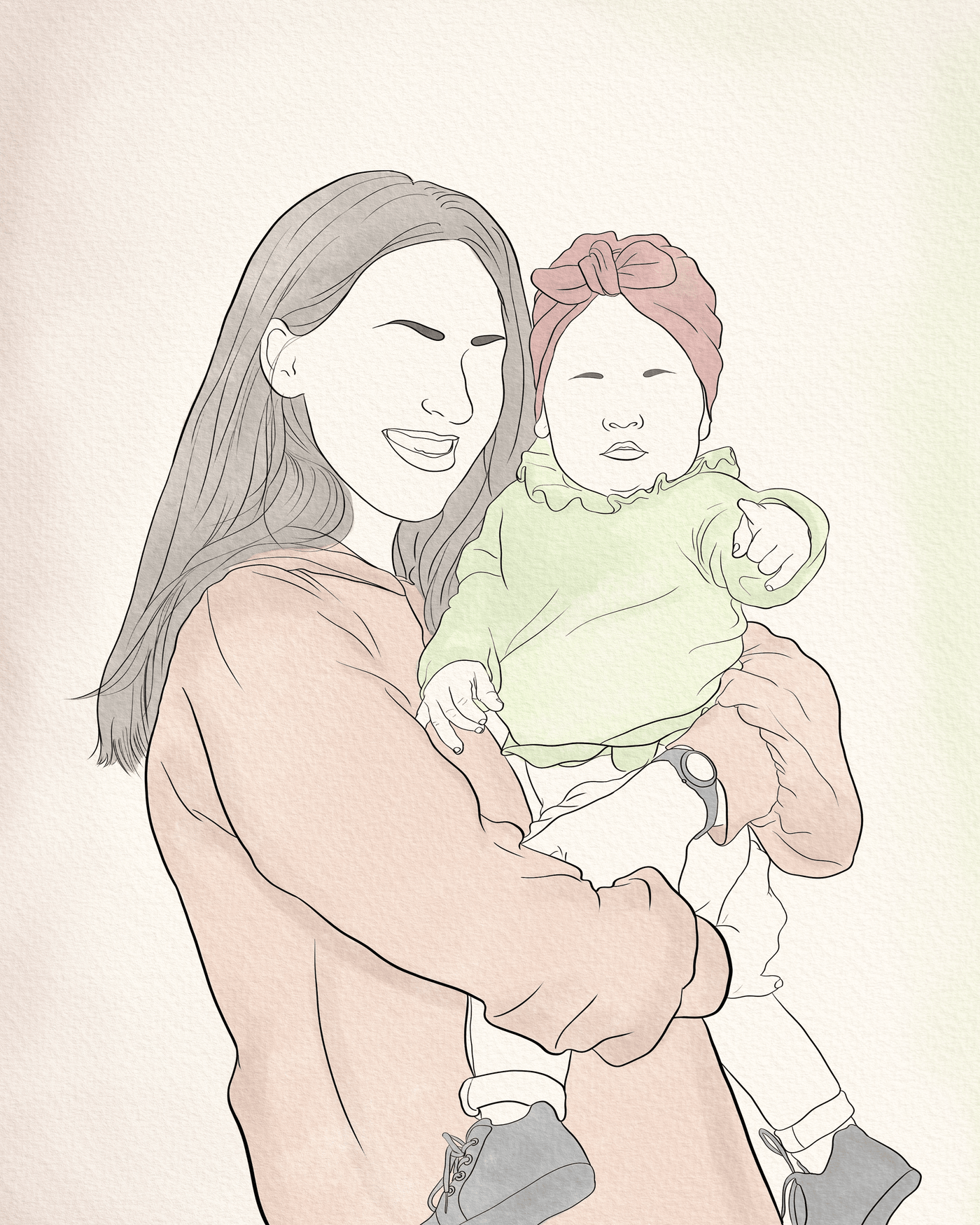 mother's day line art of a mother with her baby