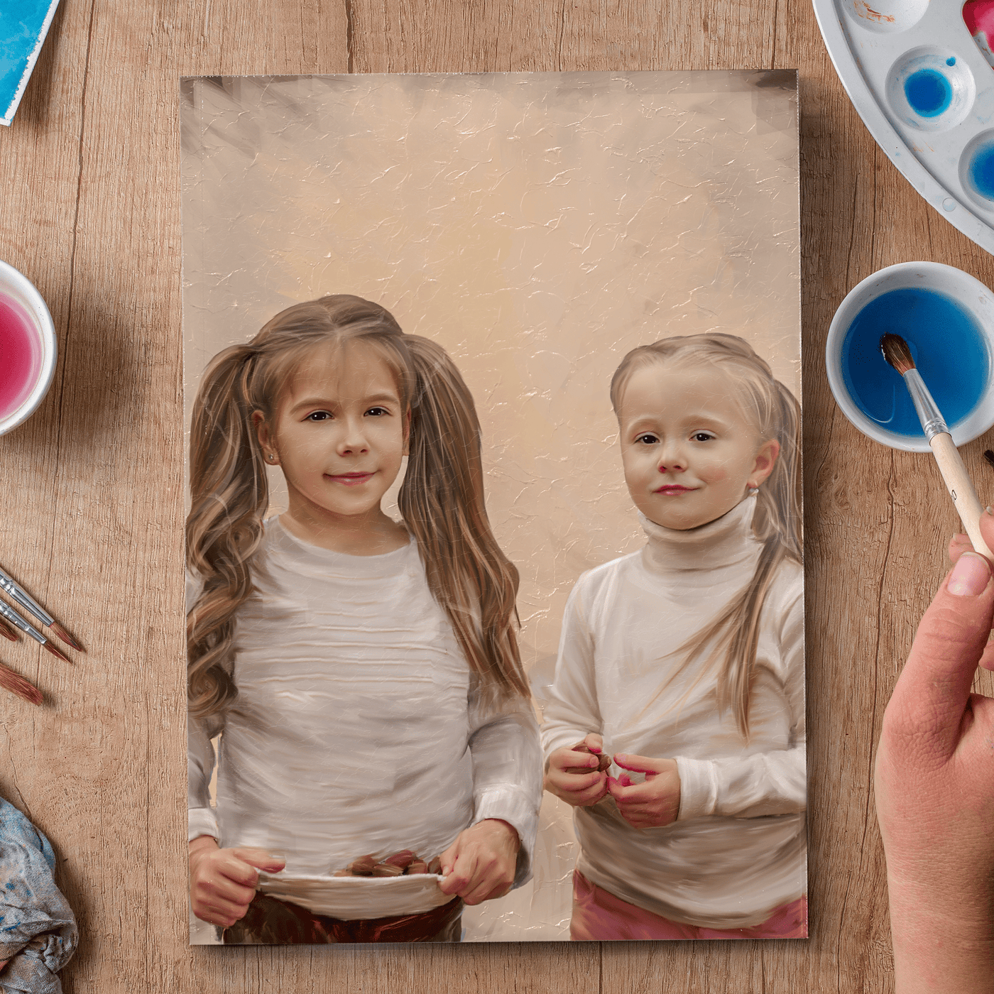 children acrylic painting of two lovely female buddies