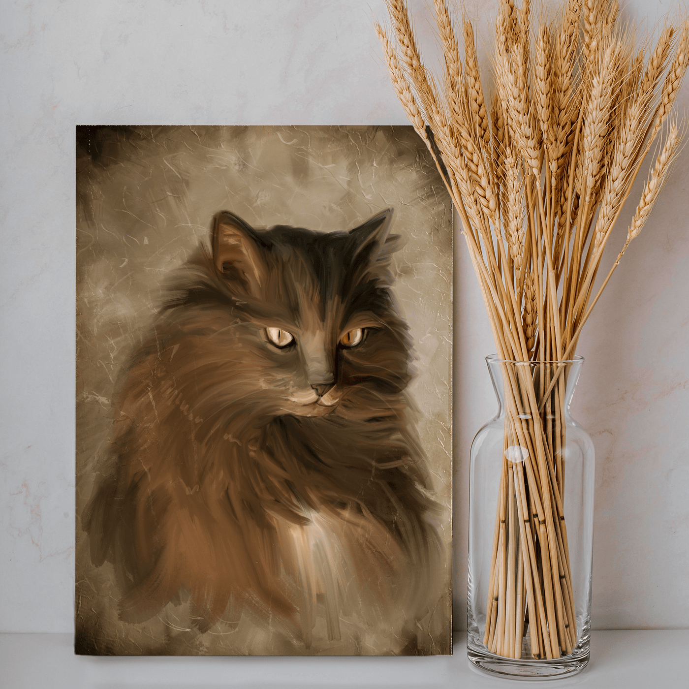 acrylic cat painting of an adorable fur cat