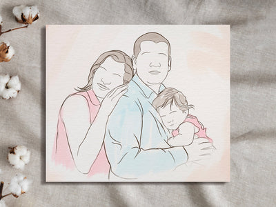 baby line art of a lovely family