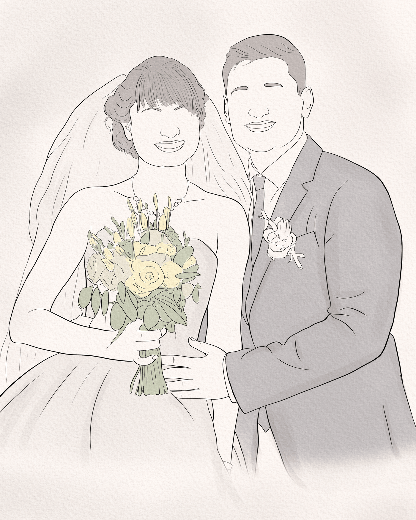 wedding line art of a lovely couple