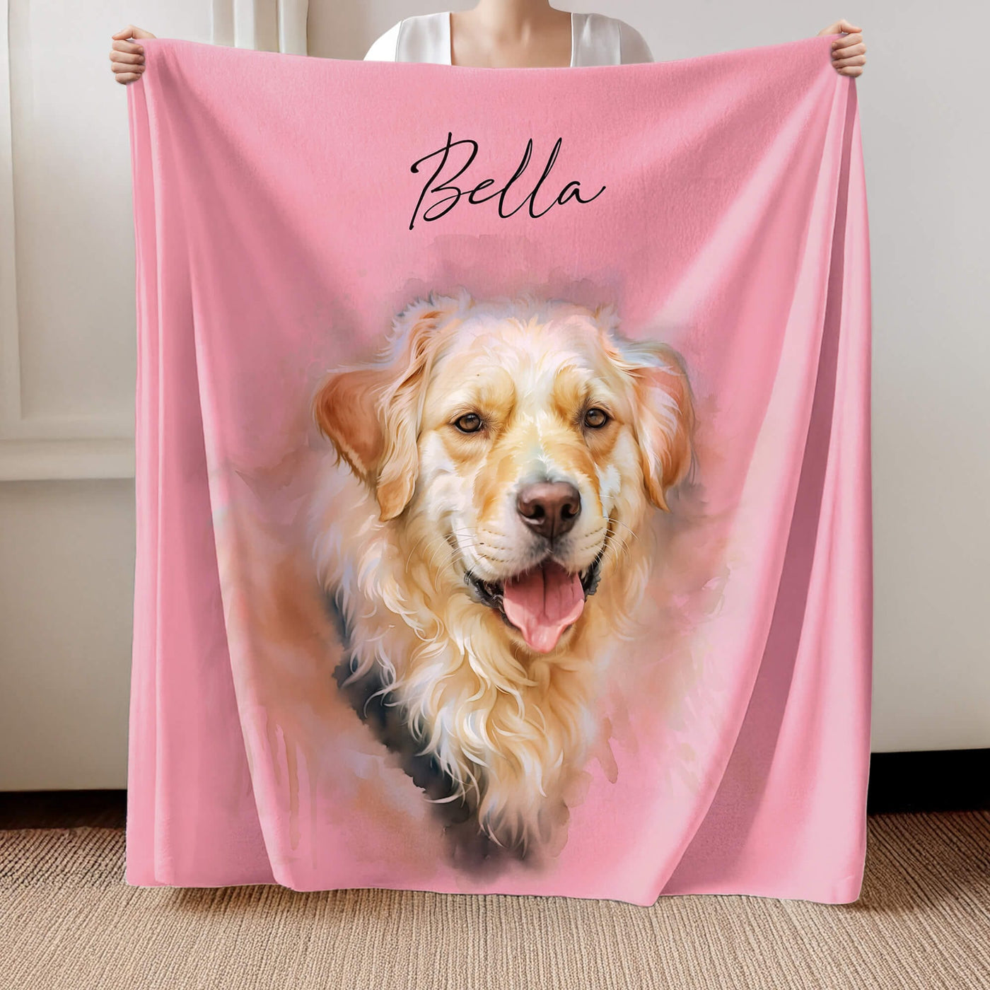 Watercolor Pet Portrait Blanket with Name