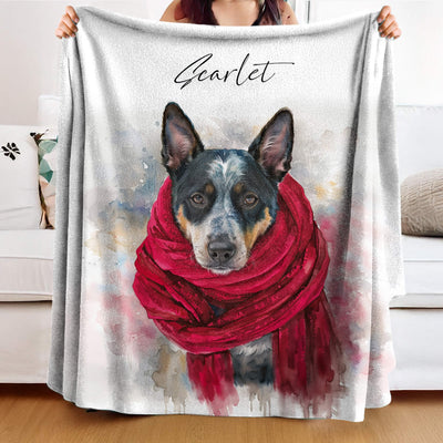 Watercolor Pet Portrait Blanket with Name