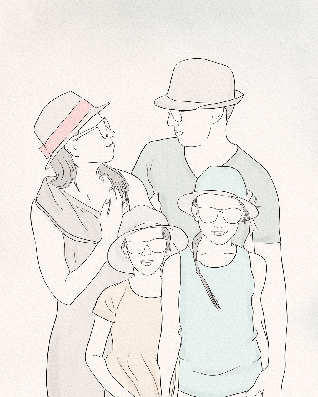 holiday line art of a lovely family