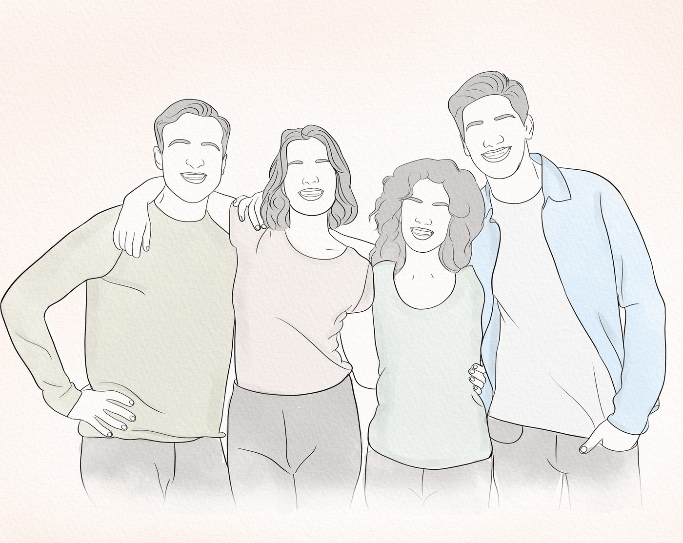 custom line art of a group of friends