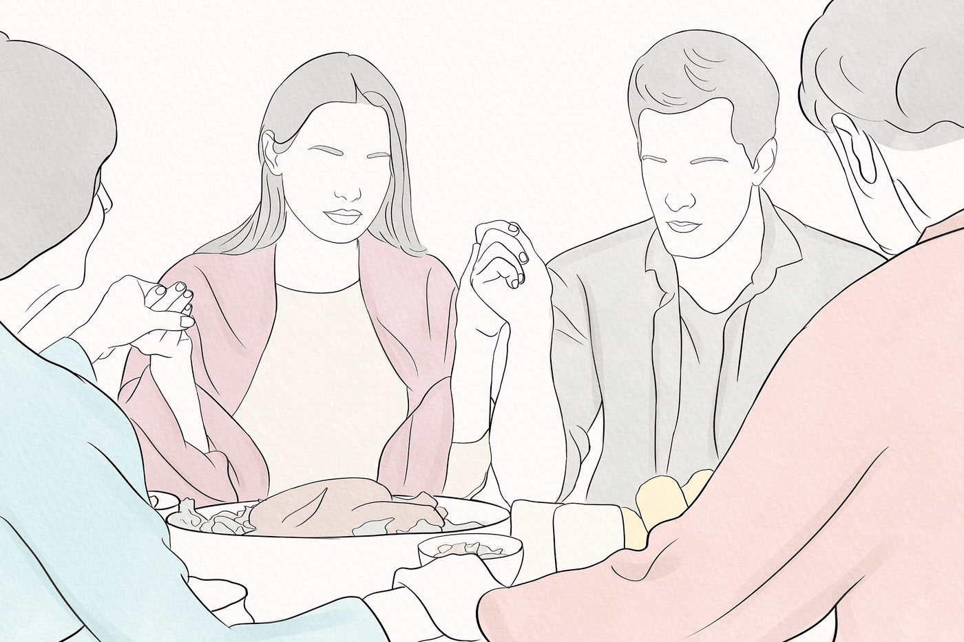 thanksgiving line art al lovely  family praying together