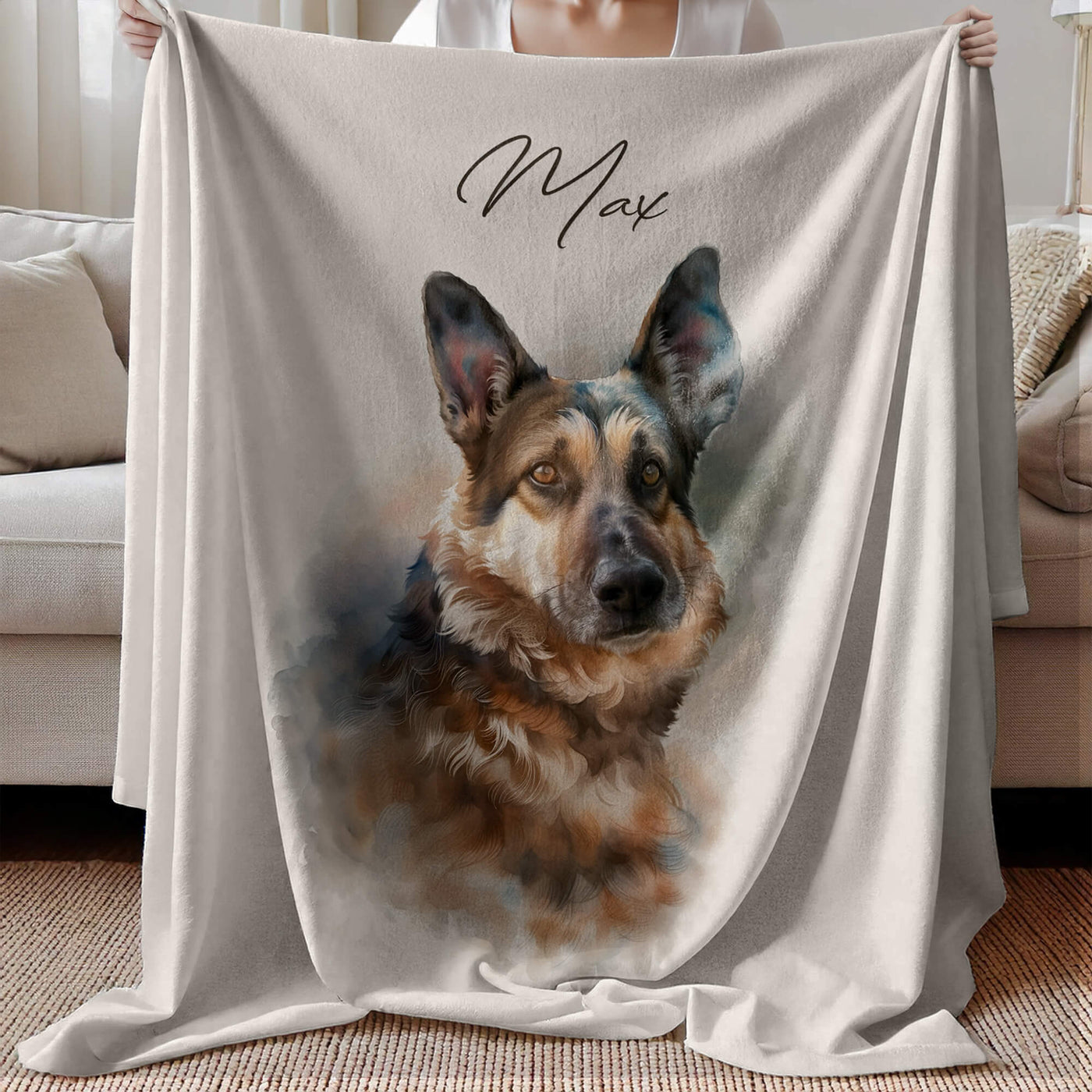 Watercolor Pet Portrait Blanket with Name