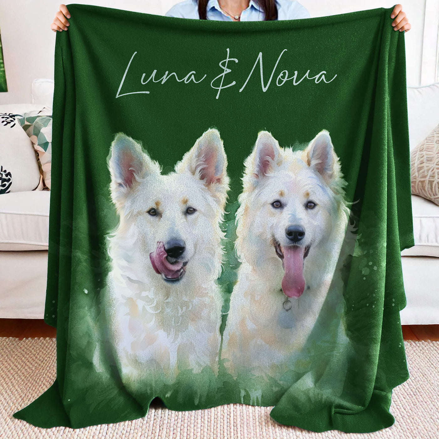 Watercolor Pet Portrait Blanket with Name