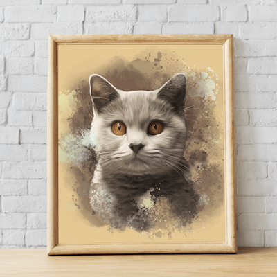 watercolor cat portrait of adorable fur cat