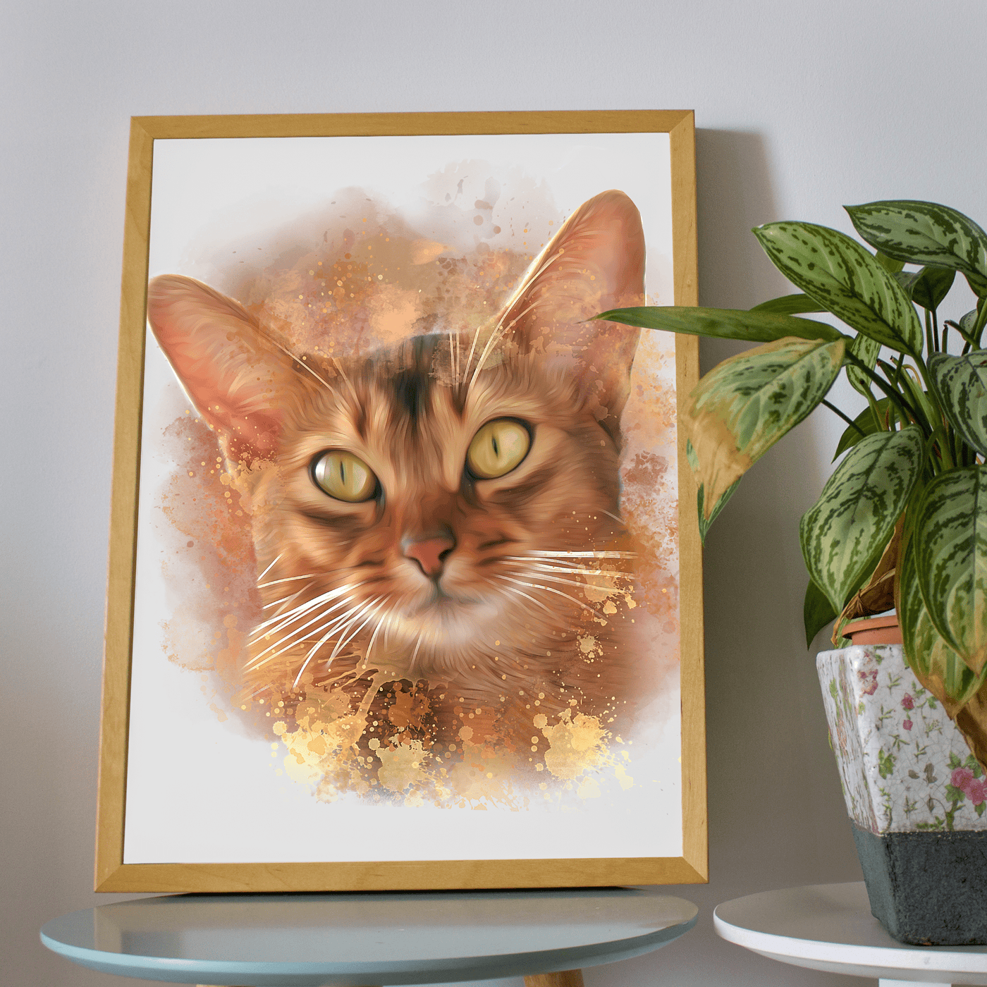 watercolor cat portrait of adorable fur cat