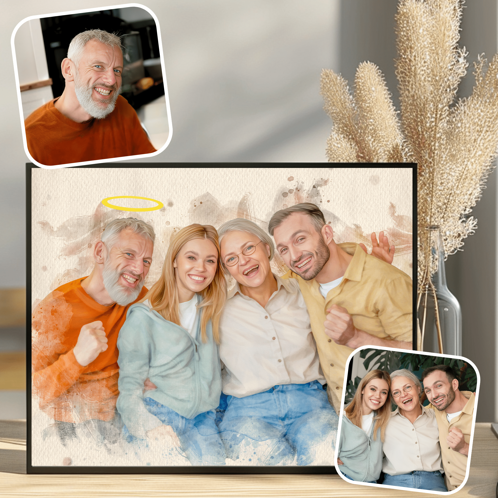 Add Deceased Loved One to Photo | Custom Framed Canvas Paintings with Deceased Loved Ones