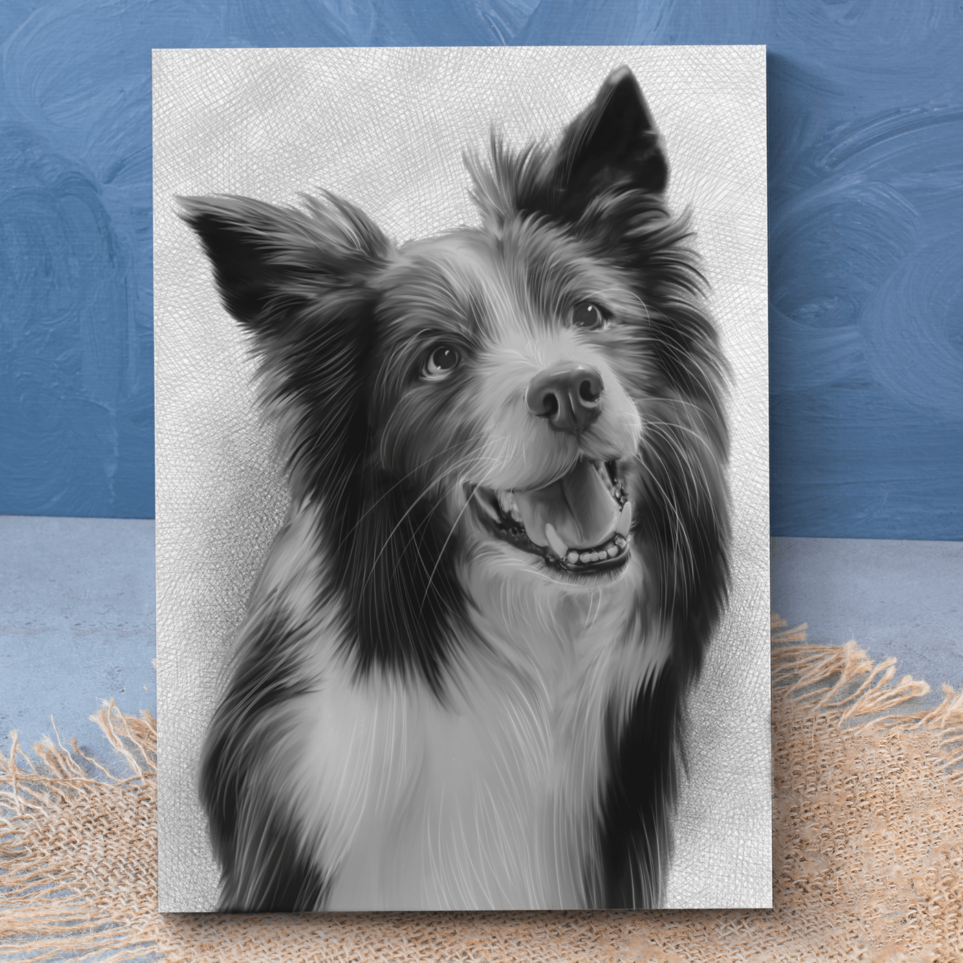 charcoal pet portraits of an adorable fur dog