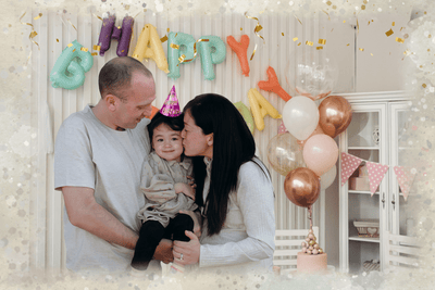 Birthday gift for her: a painting of a lovely family celebrating their daughter's birthday