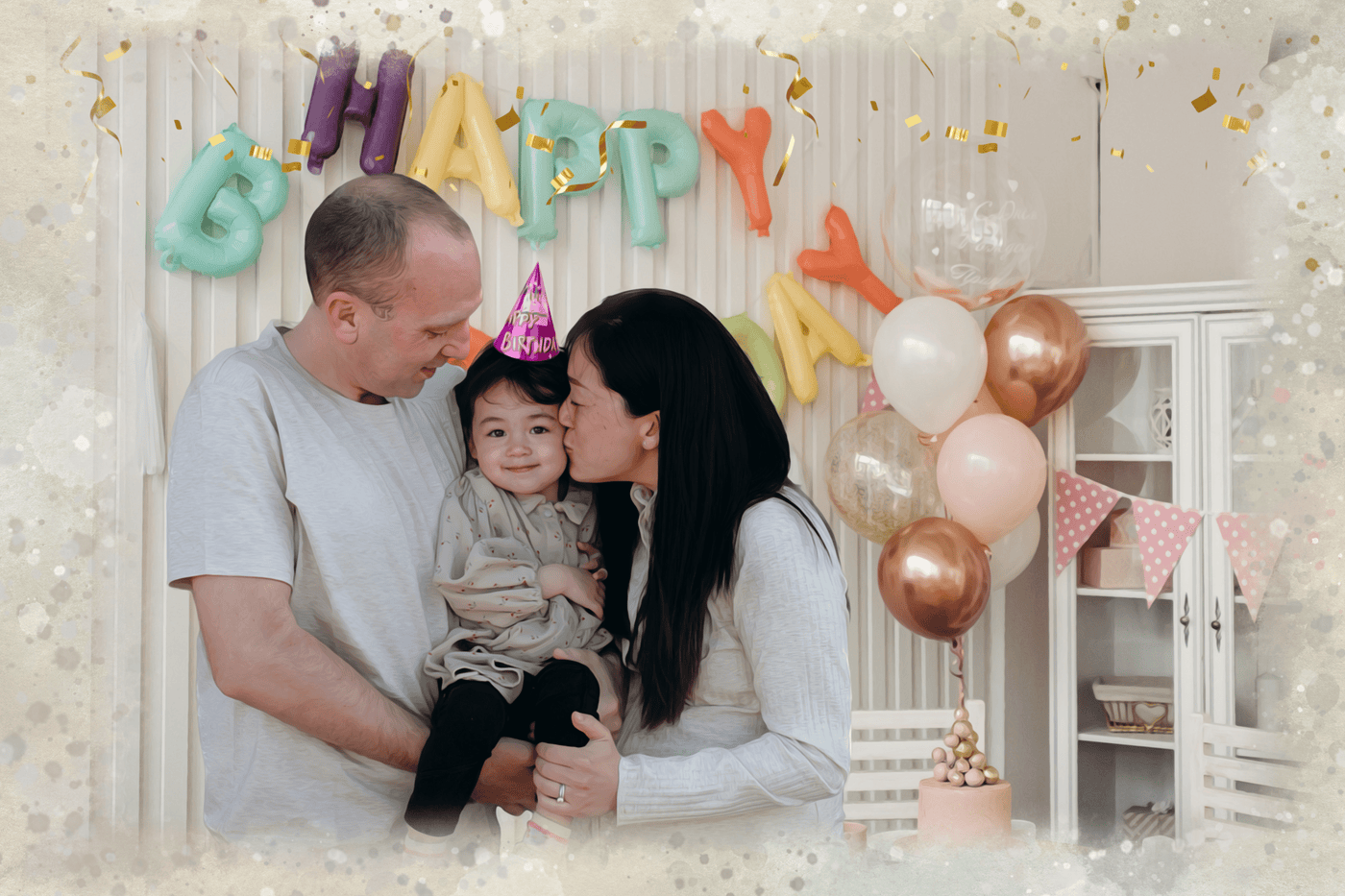 watercolor birthday painting of a lovely family