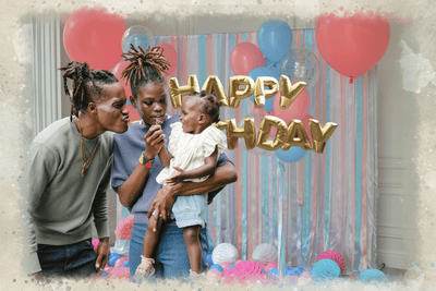 Birthday gift for her: a painting of a lovely family celebrating their daughter's birthday