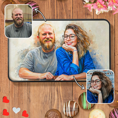 Custom Couple Watercolor Portrait on Chocolate Truffles Tin Box