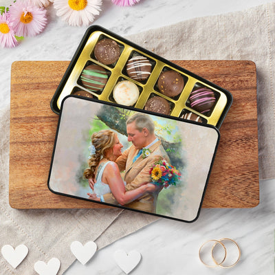 Custom Couple Watercolor Portrait on Chocolate Truffles Tin Box