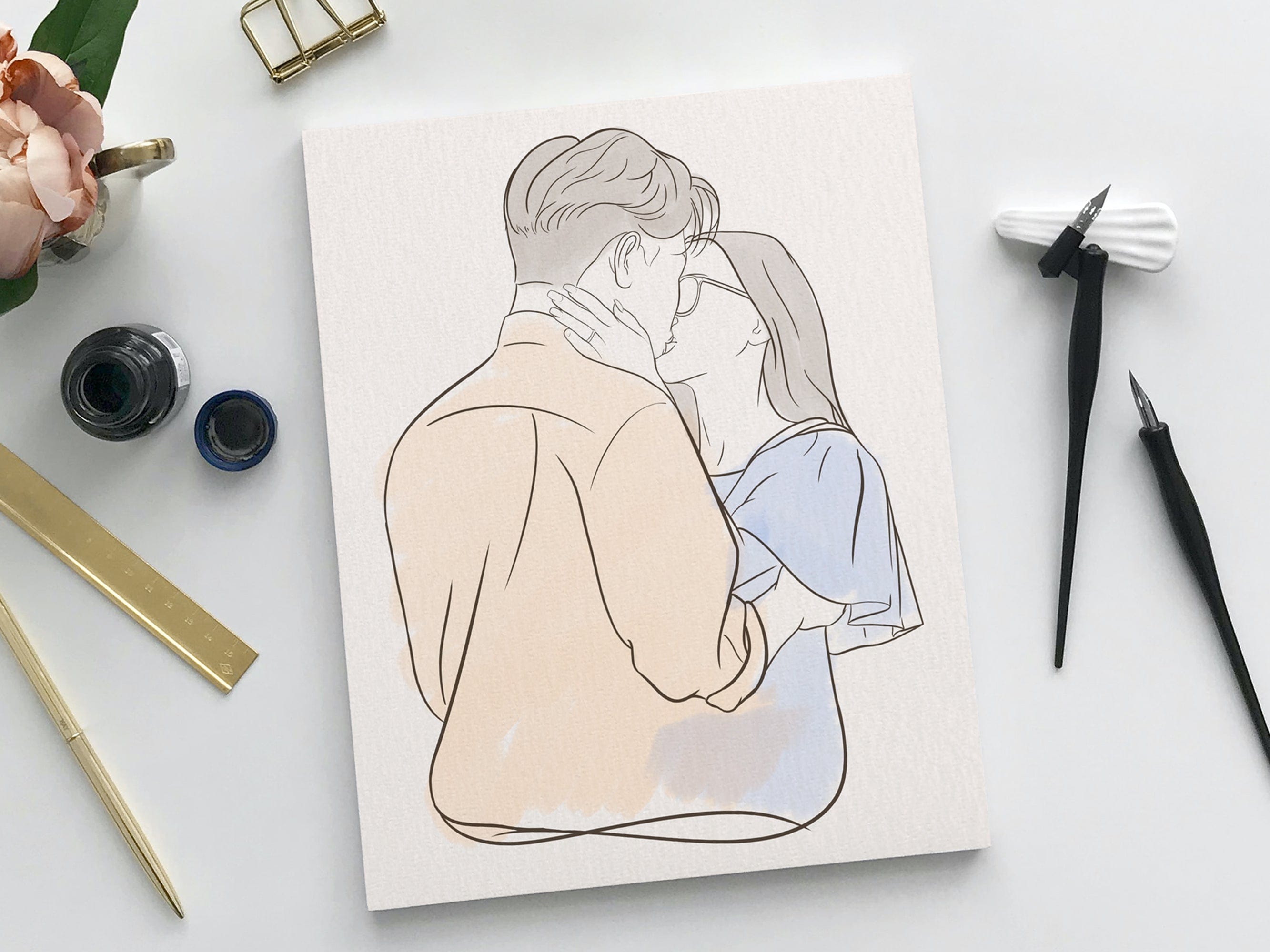 Custom Couple Line Art Drawing | Minimalist Line Art
