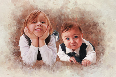 watercolor children portrait of an adorable siblings