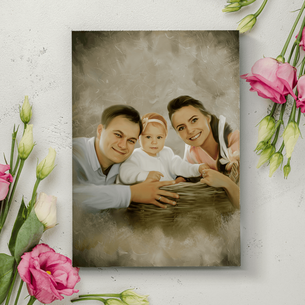 acrylic mother and daughter painting of a happy family