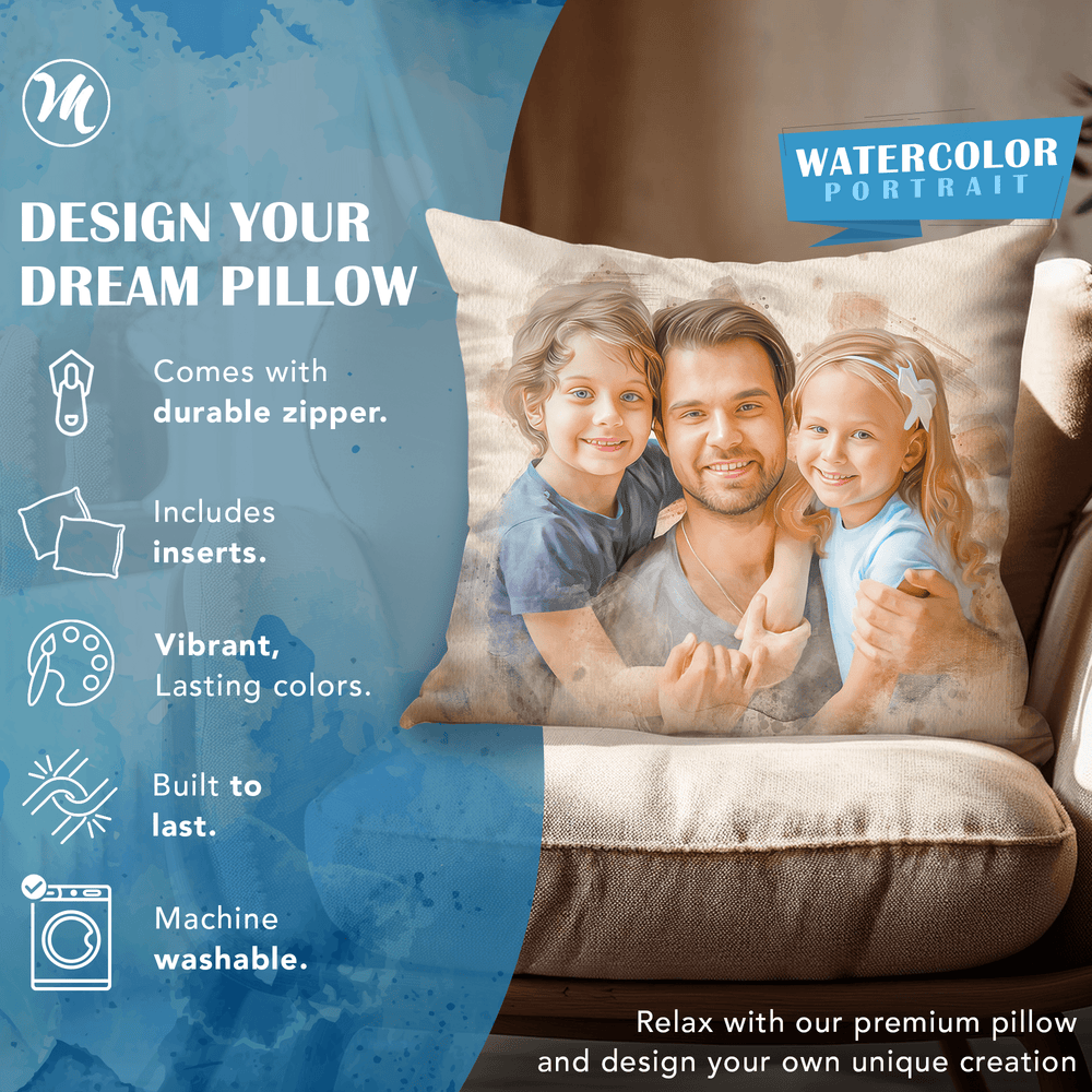 Custom Family Watercolor Portrait Pillow