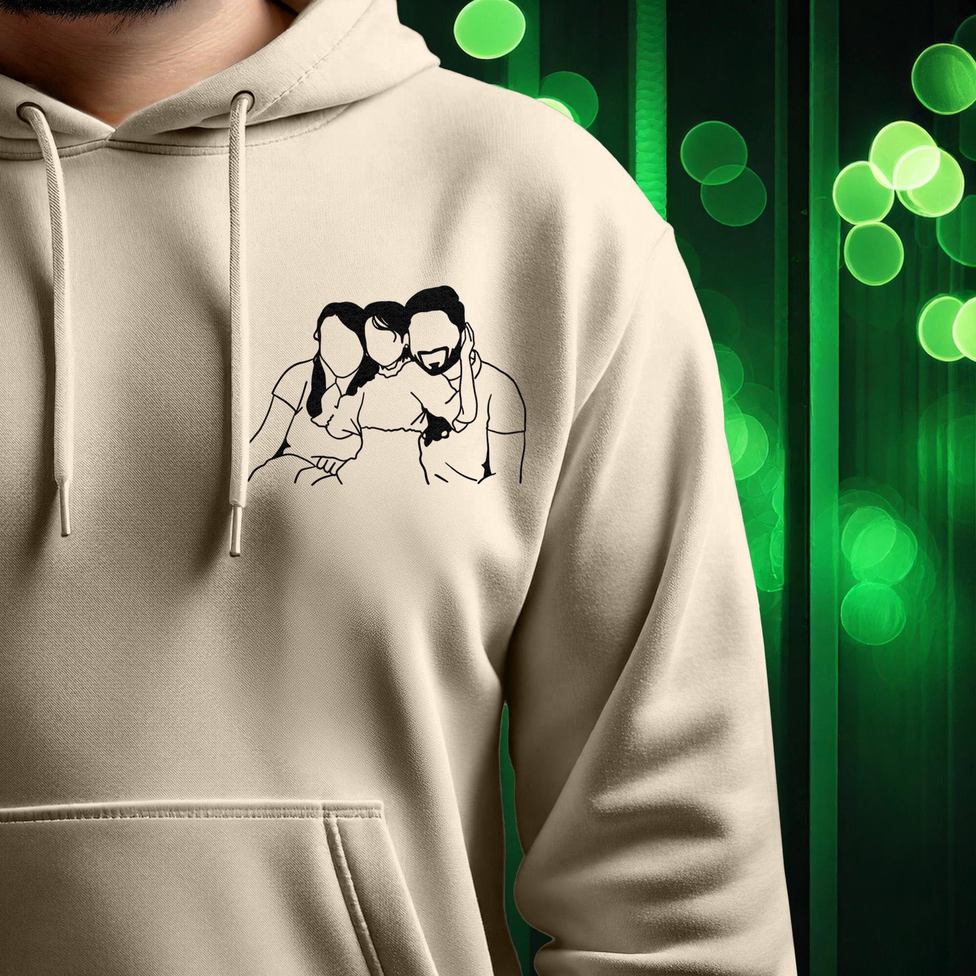 Couple Line Art Embroidered Hoodie