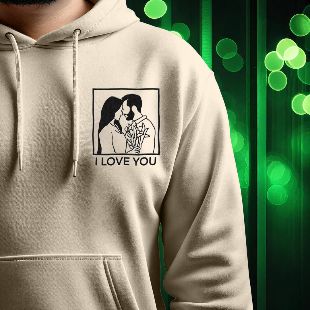 Couple Line Art Embroidered Hoodie