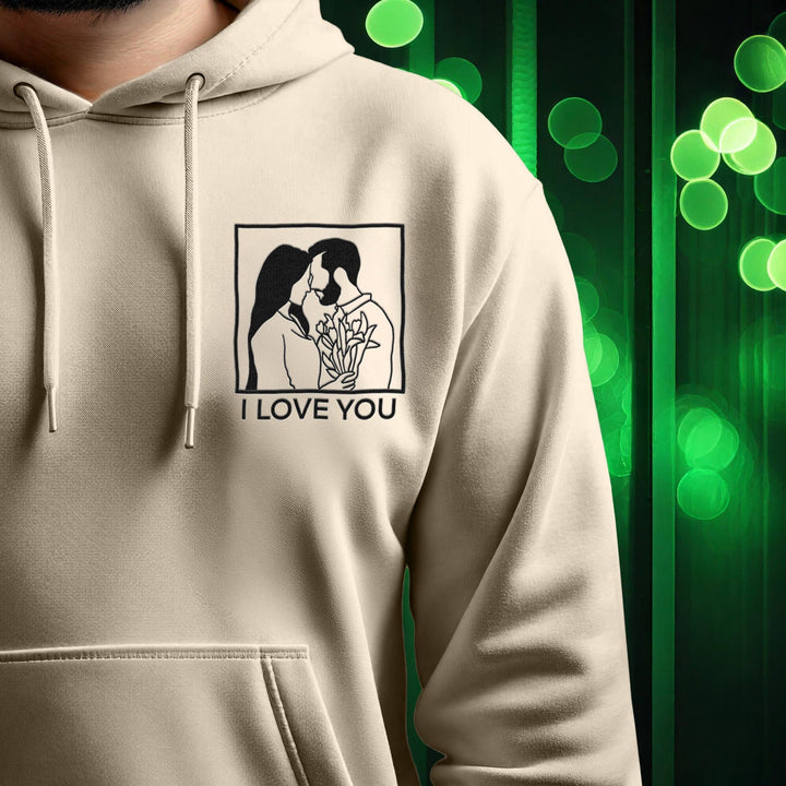 Couple Line Art Embroidered Hoodie