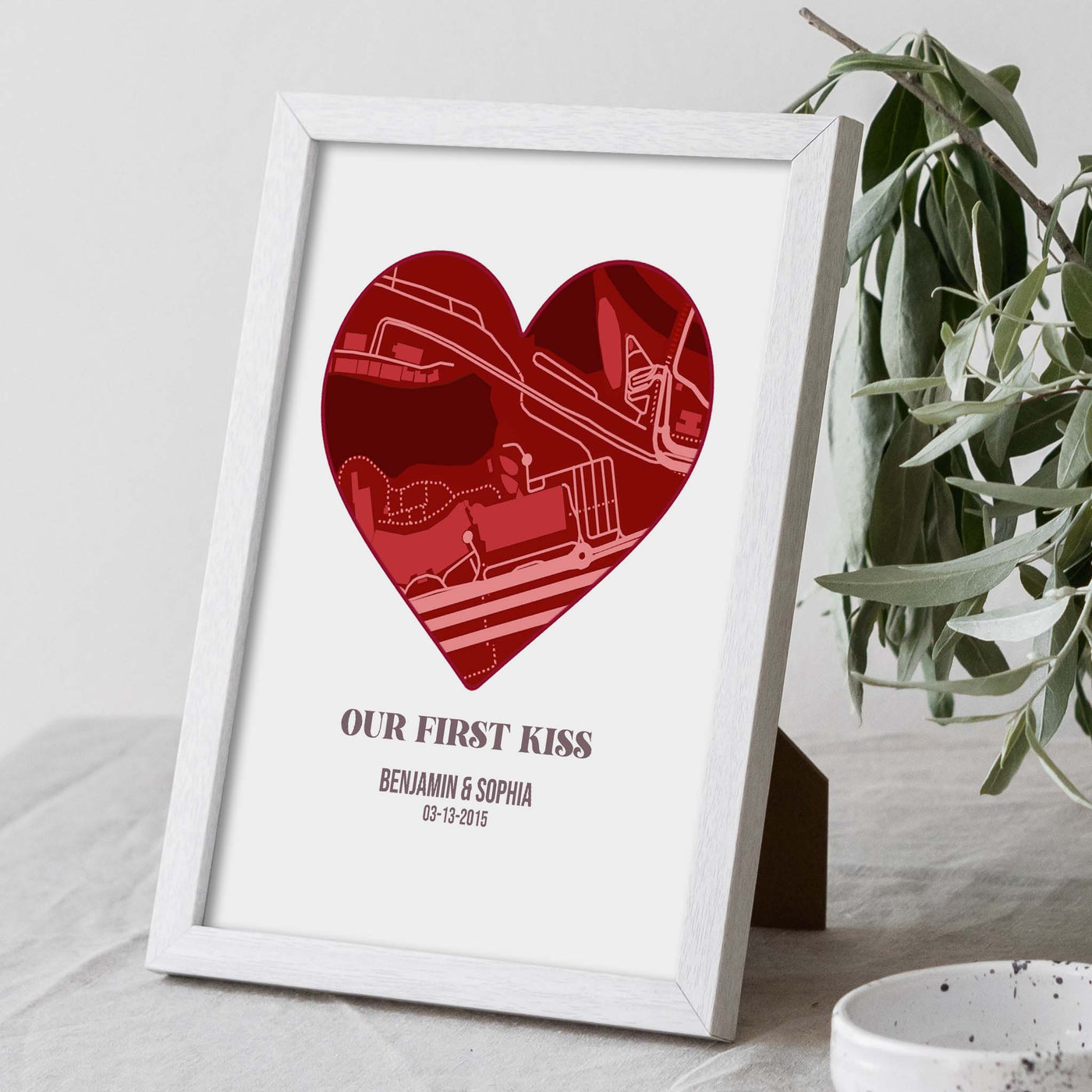 Custom Heart Map Art | Our First Kiss Location