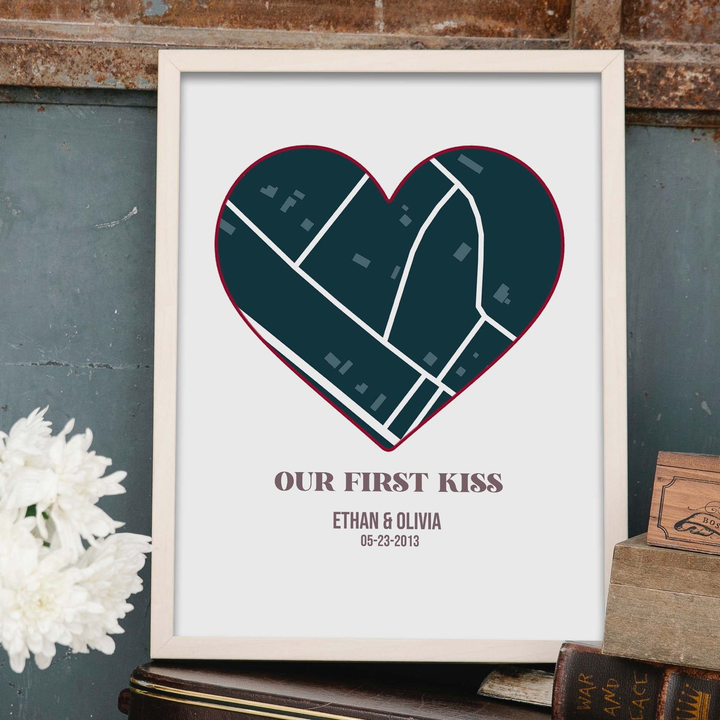 Custom Heart Map Art | Our First Kiss Location