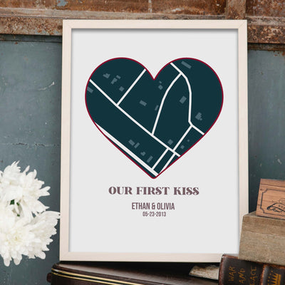 Custom Heart Map Art | Our First Kiss Location