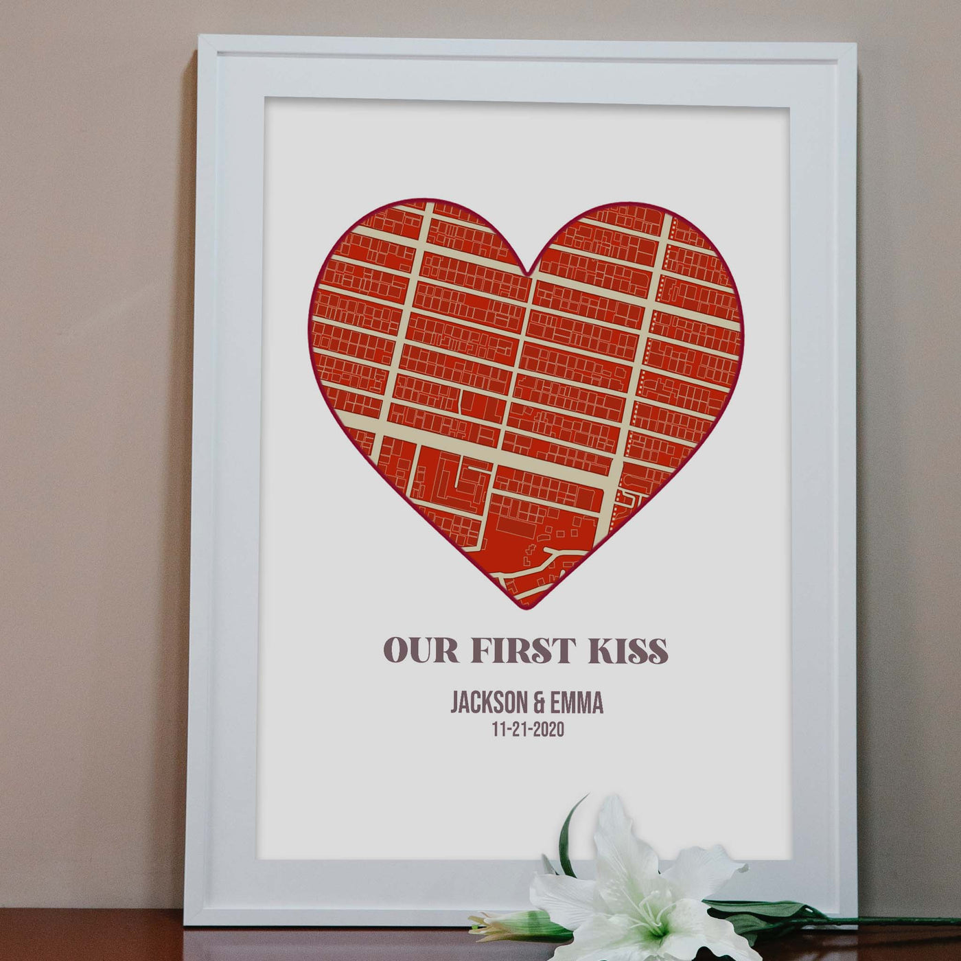 Custom Heart Map Art | Our First Kiss Location