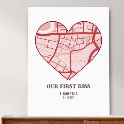 Custom Heart Map Art | Our First Kiss Location