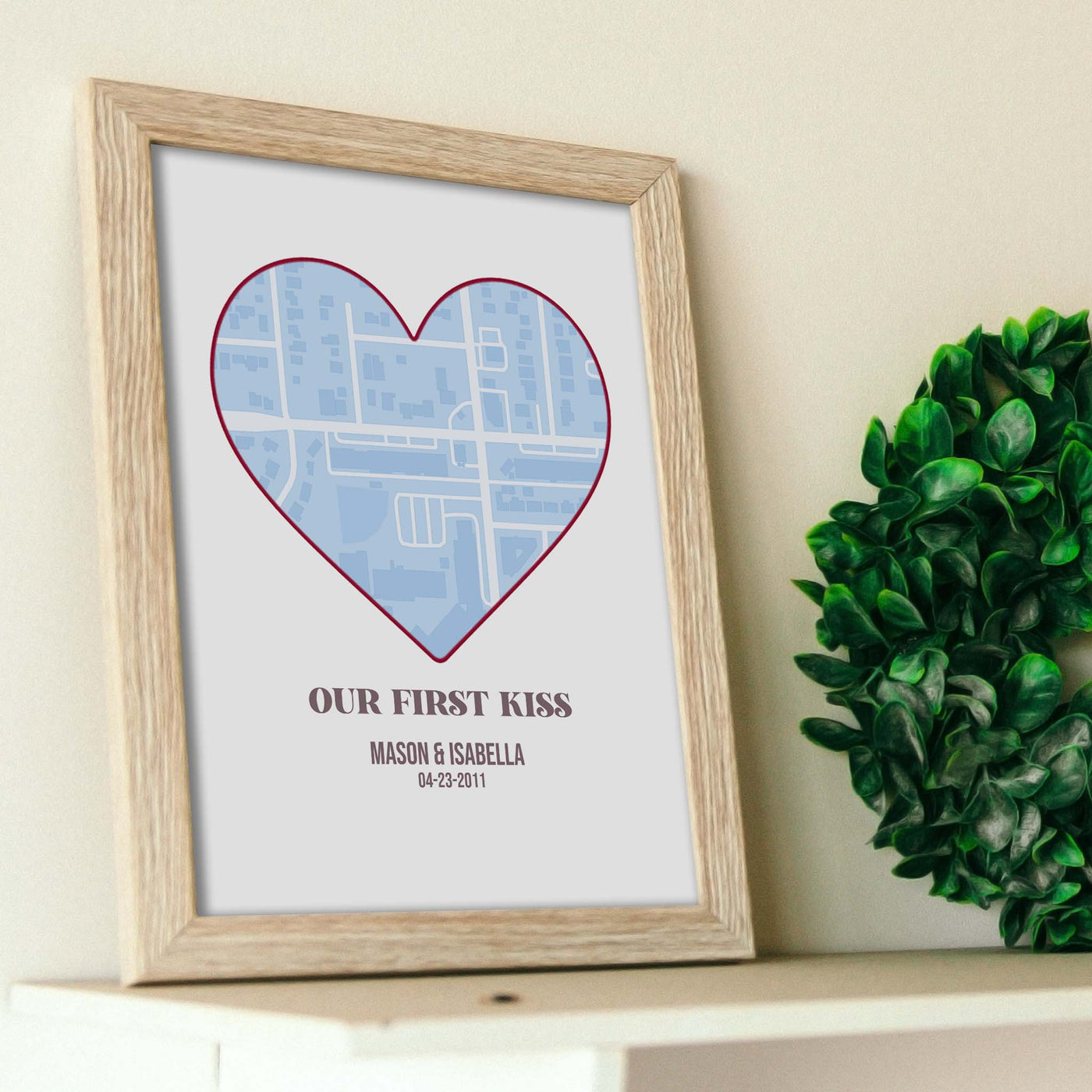 Custom Heart Map Art | Our First Kiss Location