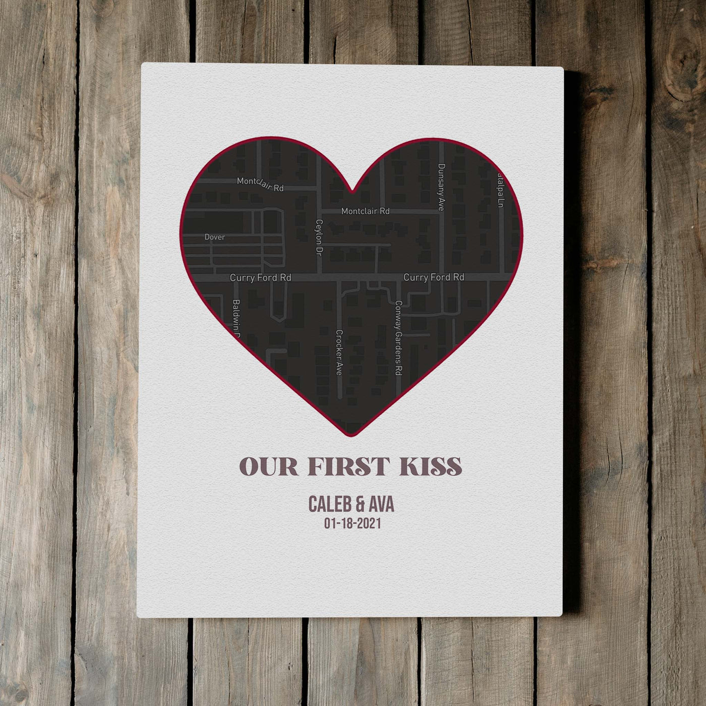 Custom Heart Map Art | Our First Kiss Location