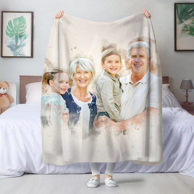 Custom Family Watercolor Portrait Blanket