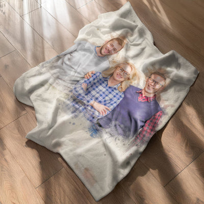 Custom Family Watercolor Portrait Blanket