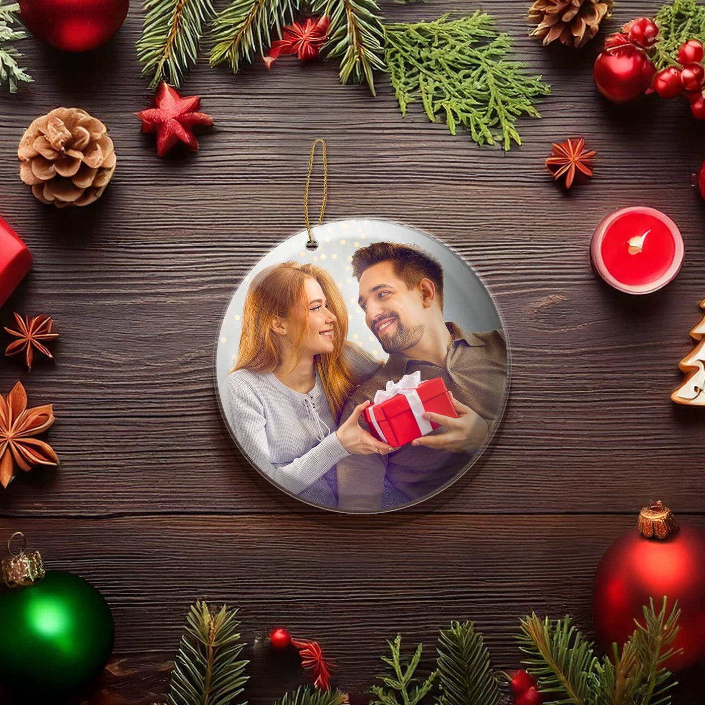 Personalized Acrylic Circle Christmas Ornament with Picture