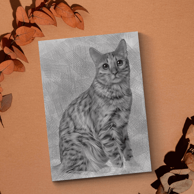 charcoal cat drawing of an adorable fur cat drawn in black and white