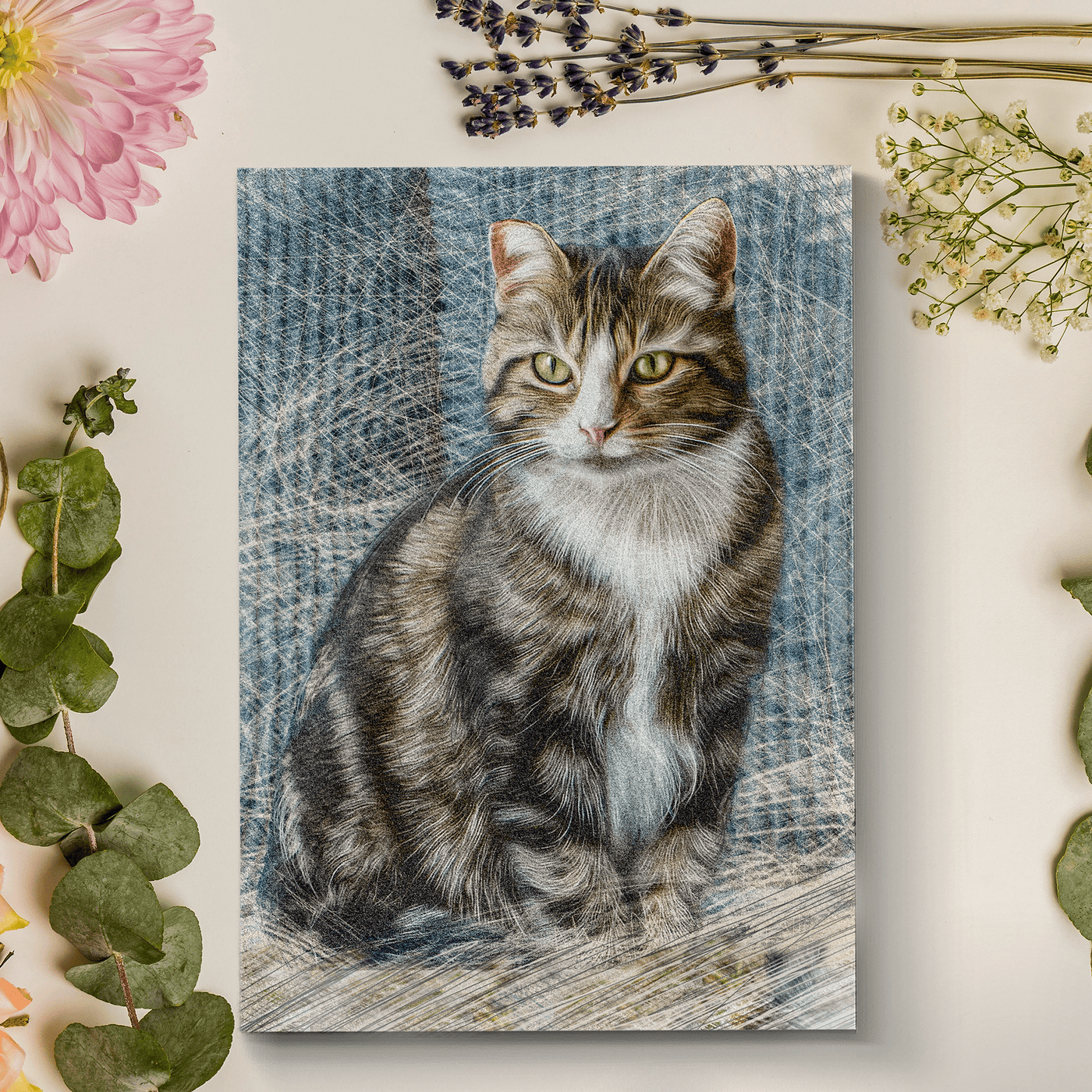 pet colored pencil drawing of an adorable cat