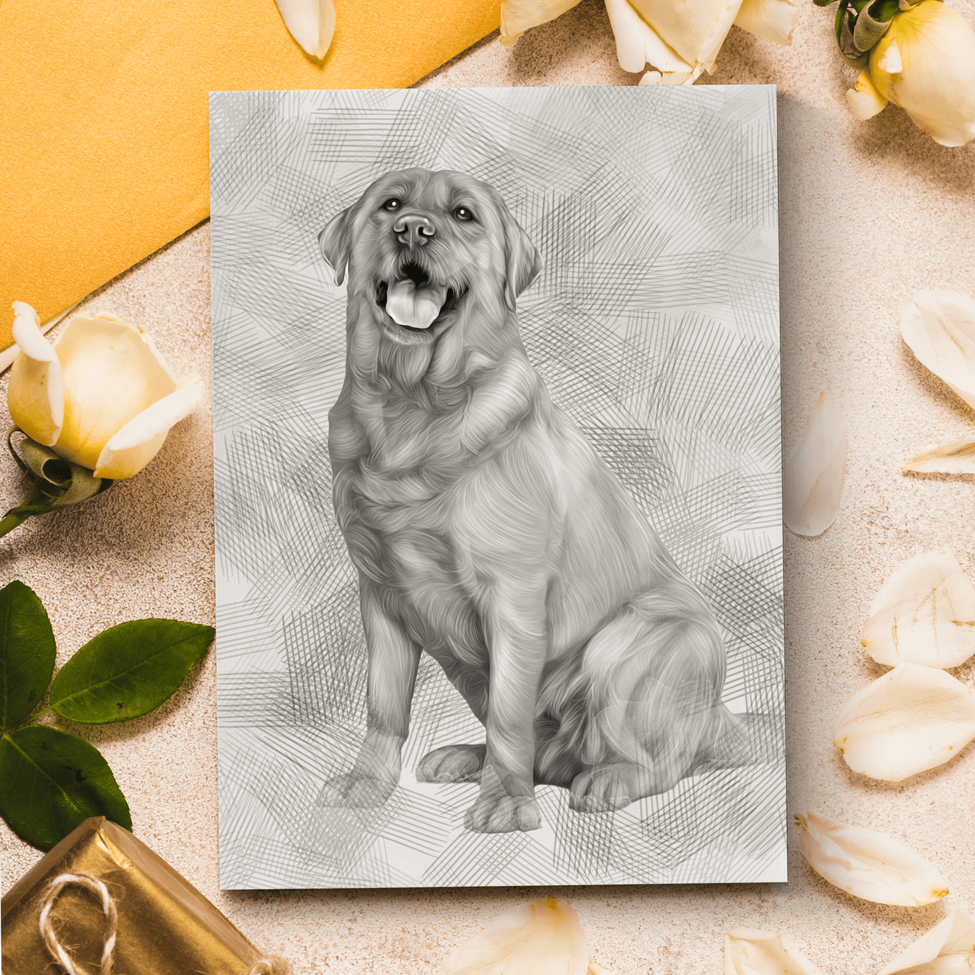 pencil pet portrait of an adorable dog