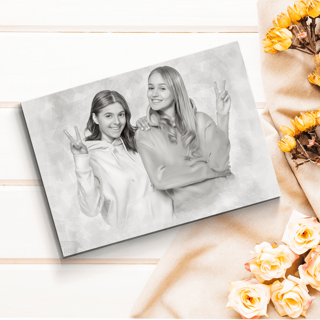 friend pencil drawing of a two happy best friends