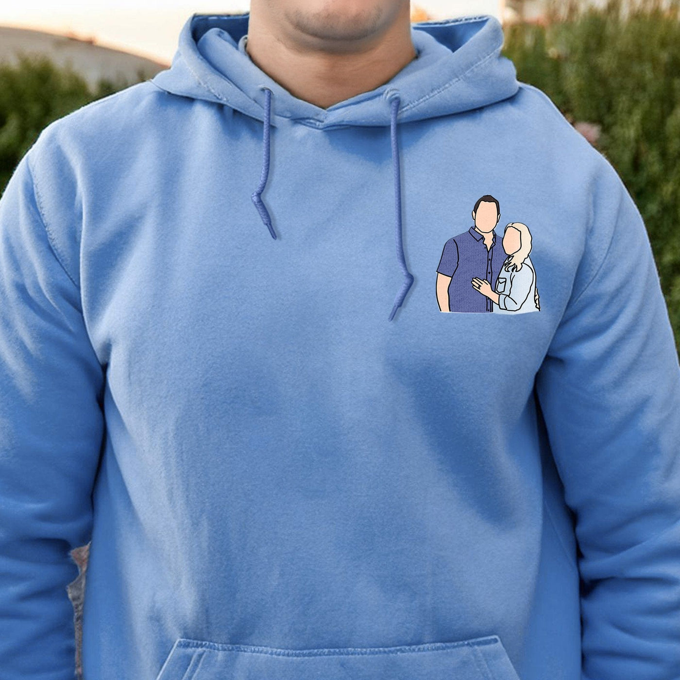 Custom Line Art Embroidered Hoodie for Couples